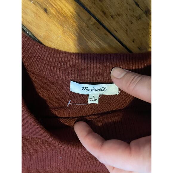 Madewell Tie Cuff Pullover Sweater Burgundy Red Fall Cozy Preppy Knit - Picture 5 of 7
